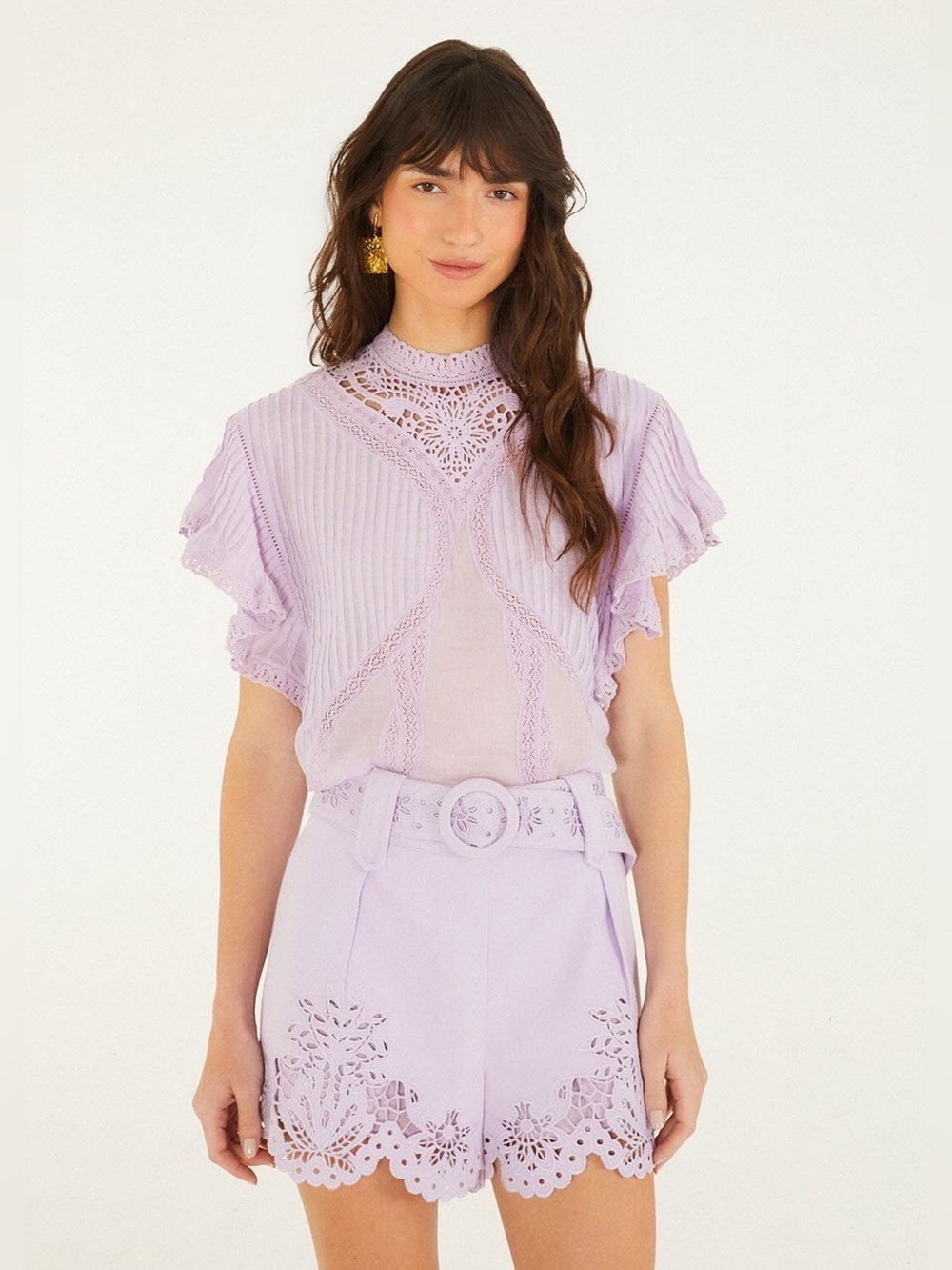 Farm Rio Lilac Lace Ruffled Blouse